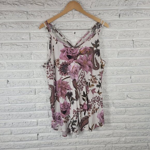 LuLaRoe Tops - Lularoe Womens Top XL Camisole Purple Brown Floral Criss Cross FLO1E